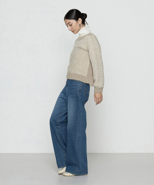 Gabardine K.T(ギャバジンケーティー)の「〔 +サイズ 〕 ふわもこモールシャギーヤーン ファーセーター(ニット/セーター・レディース・グレー/ベージュ・15号)」の6枚目の写真