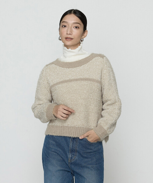 Gabardine K.T(ギャバジンケーティー)の「〔 +サイズ 〕 ふわもこモールシャギーヤーン ファーセーター(ニット/セーター・レディース・グレー/ベージュ・15号)」の8枚目の写真