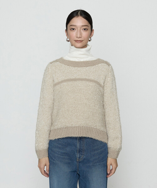 Gabardine K.T(ギャバジンケーティー)の「〔 +サイズ 〕 ふわもこモールシャギーヤーン ファーセーター(ニット/セーター・レディース・グレー/ベージュ・15号)」の9枚目の写真