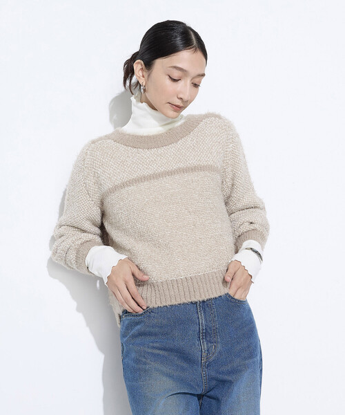 Gabardine K.T(ギャバジンケーティー)の「〔 +サイズ 〕 ふわもこモールシャギーヤーン ファーセーター(ニット/セーター・レディース・グレー/ベージュ・15号)」の21枚目の写真
