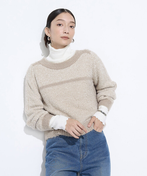Gabardine K.T(ギャバジンケーティー)の「〔 +サイズ 〕 ふわもこモールシャギーヤーン ファーセーター(ニット/セーター・レディース・グレー/ベージュ・15号)」の22枚目の写真