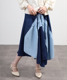 crossi（クロッシー）の「リメイク風アシンメトリーピンタックデニムスカート（デニムスカート）」