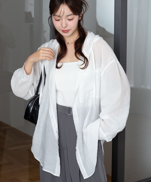 WEGO(ウィゴー)の「WEGO/【26年春新作】シアーフードシャツ(シャツ/ブラウス・レディース・ブルー/アイボリー/ライトイエロー/ライトピンク/チャコール・FREE)」の2枚目の写真