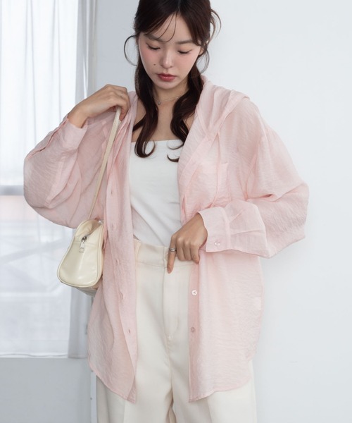 WEGO(ウィゴー)の「WEGO/【26年春新作】シアーフードシャツ(シャツ/ブラウス・レディース・ブルー/アイボリー/ライトイエロー/ライトピンク/チャコール・FREE)」の14枚目の写真