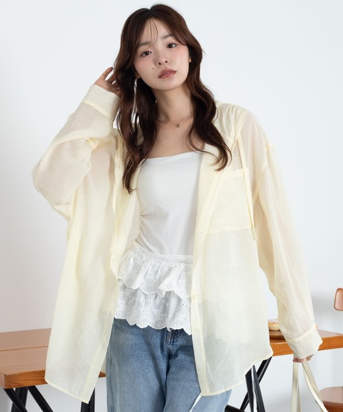 WEGO(ウィゴー)の「WEGO/【26年春新作】シアーフードシャツ(シャツ/ブラウス・レディース・ブルー/アイボリー/ライトイエロー/ライトピンク/チャコール・FREE)」の11枚目の写真