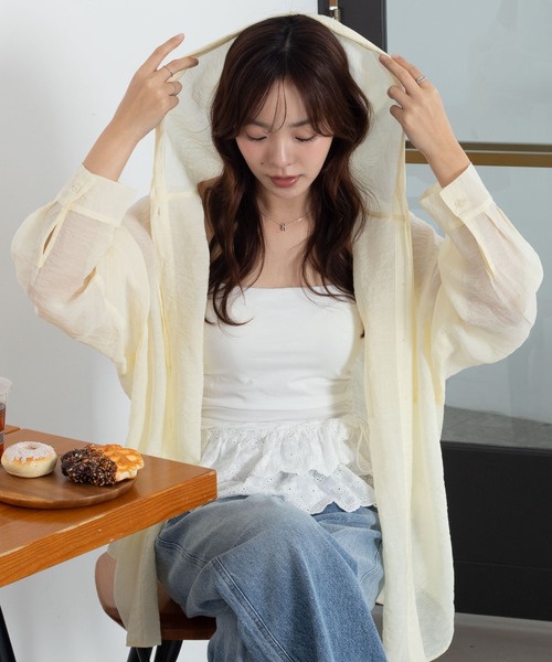 WEGO(ウィゴー)の「WEGO/【26年春新作】シアーフードシャツ(シャツ/ブラウス・レディース・ブルー/アイボリー/ライトイエロー/ライトピンク/チャコール・FREE)」の9枚目の写真