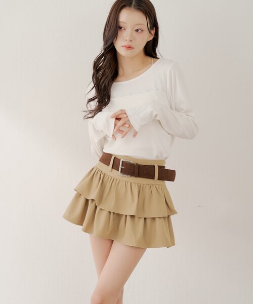 Chico（チコ）の「ベルト付きローウエストティアードスカート（スカート・レディース・ベージュ/ホワイト/ブラック・FREE）」の10枚目の写真