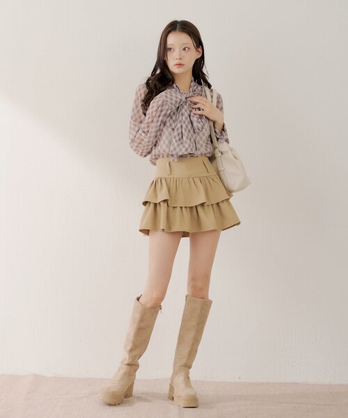 Chico（チコ）の「ベルト付きローウエストティアードスカート（スカート・レディース・ベージュ/ホワイト/ブラック・FREE）」の11枚目の写真