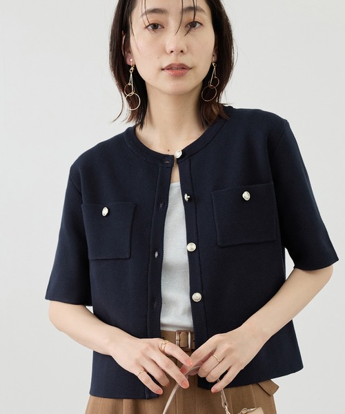 ROPE' PICNIC（ロペピクニック）の「ミラノリブ金ボタン半袖カーディガン（カーディガン/ボレロ・レディース・サックスブルー/ミント/ネイビー/オフホワイト・FREE）」の3枚目の写真