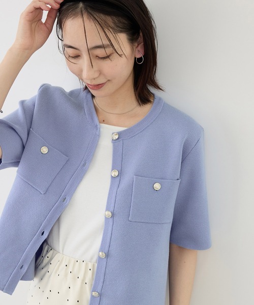 ROPE' PICNIC（ロペピクニック）の「ミラノリブ金ボタン半袖カーディガン（カーディガン/ボレロ・レディース・サックスブルー/ミント/ネイビー/オフホワイト・FREE）」の4枚目の写真