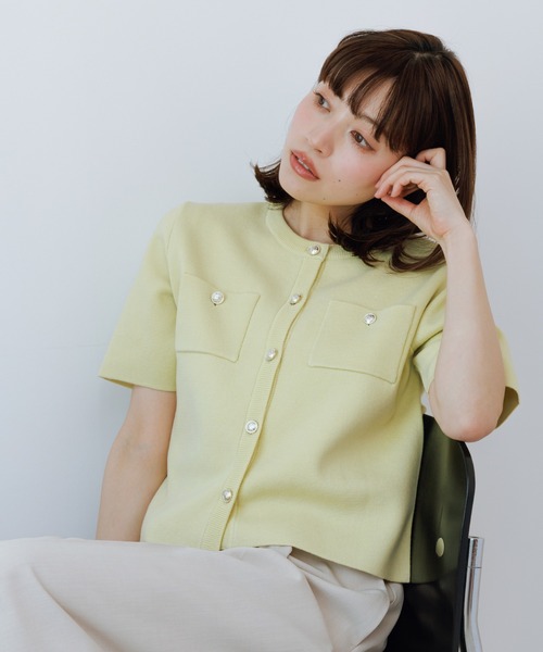 ROPE' PICNIC（ロペピクニック）の「ミラノリブ金ボタン半袖カーディガン（カーディガン/ボレロ・レディース・サックスブルー/ミント/ネイビー/オフホワイト・FREE）」の2枚目の写真