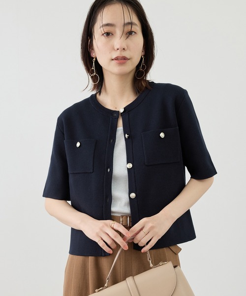 ROPE' PICNIC（ロペピクニック）の「ミラノリブ金ボタン半袖カーディガン（カーディガン/ボレロ・レディース・サックスブルー/ミント/ネイビー/オフホワイト・FREE）」の5枚目の写真