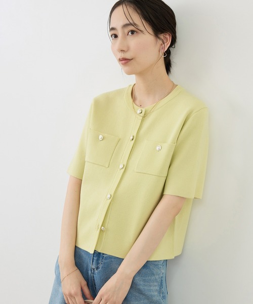 ROPE' PICNIC（ロペピクニック）の「ミラノリブ金ボタン半袖カーディガン（カーディガン/ボレロ・レディース・サックスブルー/ミント/ネイビー/オフホワイト・FREE）」の6枚目の写真