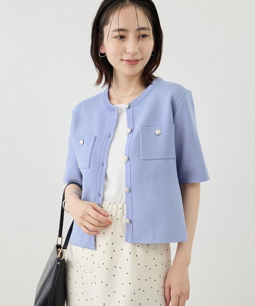 ROPE' PICNIC（ロペピクニック）の「ミラノリブ金ボタン半袖カーディガン（カーディガン/ボレロ・レディース・サックスブルー/ミント/ネイビー/オフホワイト・FREE）」の7枚目の写真