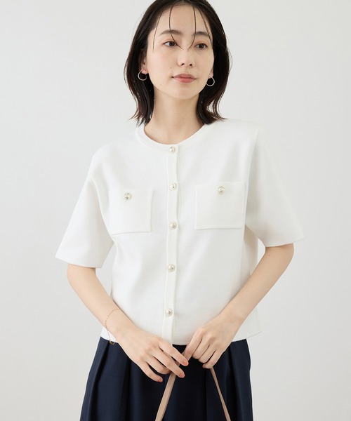 ROPE' PICNIC（ロペピクニック）の「ミラノリブ金ボタン半袖カーディガン（カーディガン/ボレロ・レディース・サックスブルー/ミント/ネイビー/オフホワイト・FREE）」の11枚目の写真