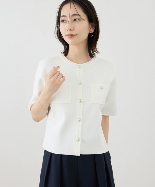 ROPE' PICNIC（ロペピクニック）の「ミラノリブ金ボタン半袖カーディガン（カーディガン/ボレロ・レディース・サックスブルー/ミント/ネイビー/オフホワイト・FREE）」の12枚目の写真