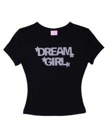 Unopened gift | 【Unopened gift】dreamgirl never cry baby t / 【アンオープンドギフト】ロゴラインストーンフィット半袖Tシャツ(Tシャツ/カットソー)