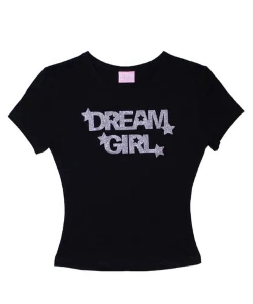 Unopened gift(アンオープンドギフト)の「【Unopened gift】dreamgirl never cry baby t / 【アンオープンドギフト】ロゴラインストーンフィット半袖Tシャツ(Tシャツ/カットソー・レディース・ブラック/ピンク・ONE SIZE)」の1枚目の写真