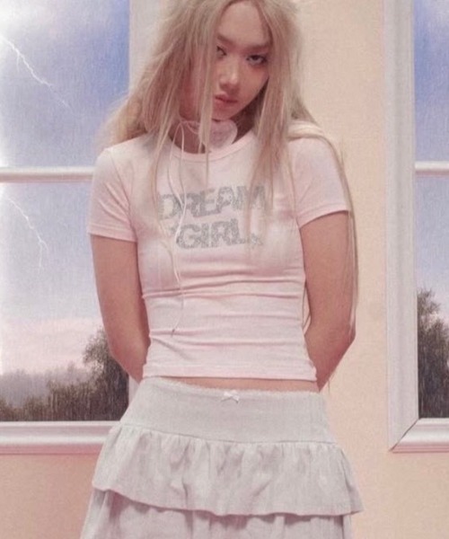 Unopened gift(アンオープンドギフト)の「【Unopened gift】dreamgirl never cry baby t / 【アンオープンドギフト】ロゴラインストーンフィット半袖Tシャツ(Tシャツ/カットソー・レディース・ブラック/ピンク・ONE SIZE)」の5枚目の写真