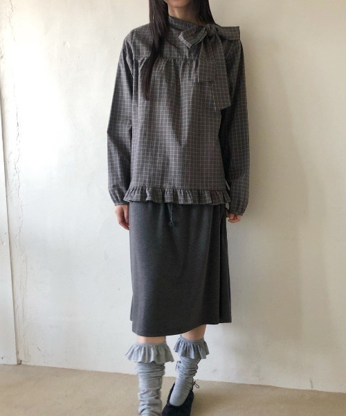 FAVORITO(ファヴォリート)の「リボンチェック柄シャツ(シャツ/ブラウス・レディース・ライトグレー/ダークグレー・F)」の9枚目の写真