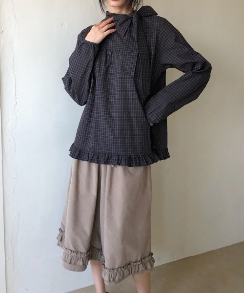 FAVORITO(ファヴォリート)の「リボンチェック柄シャツ(シャツ/ブラウス・レディース・ライトグレー/ダークグレー・F)」の14枚目の写真