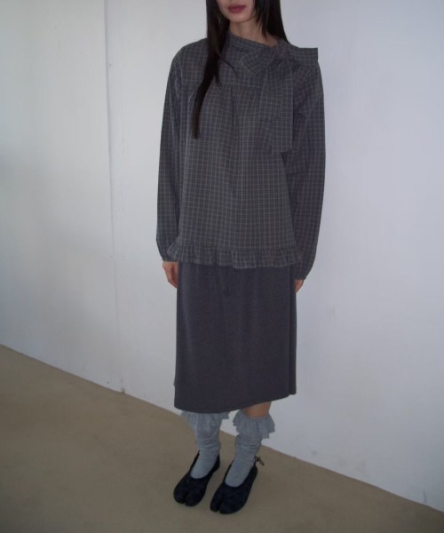 FAVORITO(ファヴォリート)の「リボンチェック柄シャツ(シャツ/ブラウス・レディース・ライトグレー/ダークグレー・F)」の15枚目の写真