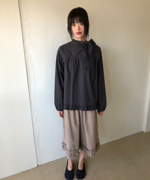 FAVORITO(ファヴォリート)の「リボンチェック柄シャツ(シャツ/ブラウス・レディース・ライトグレー/ダークグレー・F)」の16枚目の写真
