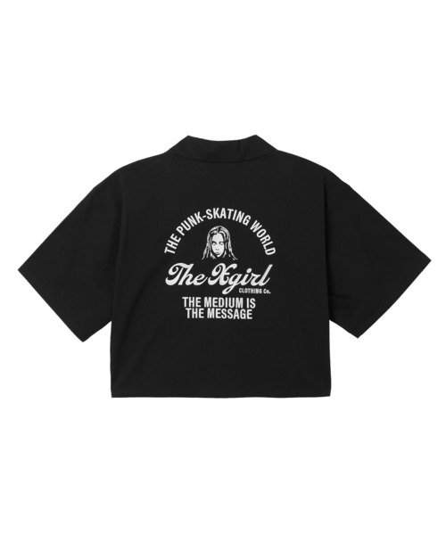 X-girl（エックスガール）の「ARCH LOGO AND FACE OPEN COLLAR CROPPED SHIRT（シャツ/ブラウス・レディース・ブラック/ベージュ/ピンク・S/M）」の2枚目の写真