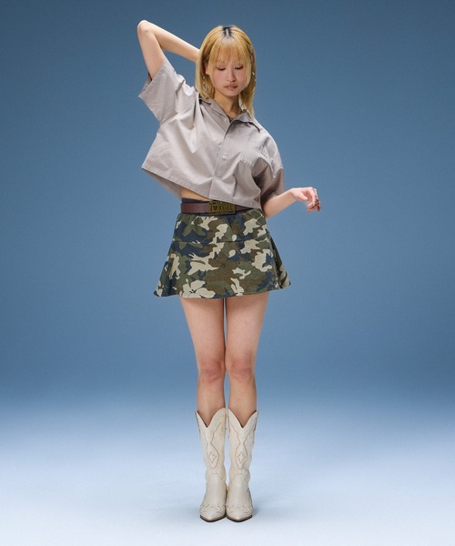 X-girl（エックスガール）の「ARCH LOGO AND FACE OPEN COLLAR CROPPED SHIRT（シャツ/ブラウス・レディース・ブラック/ベージュ/ピンク・S/M）」の11枚目の写真