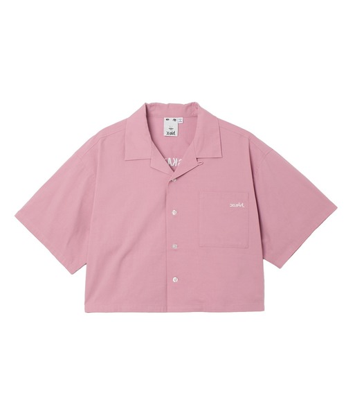 X-girl（エックスガール）の「ARCH LOGO AND FACE OPEN COLLAR CROPPED SHIRT（シャツ/ブラウス・レディース・ブラック/ベージュ/ピンク・S/M）」の12枚目の写真