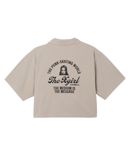 X-girl（エックスガール）の「ARCH LOGO AND FACE OPEN COLLAR CROPPED SHIRT（シャツ/ブラウス・レディース・ブラック/ベージュ/ピンク・S/M）」の13枚目の写真