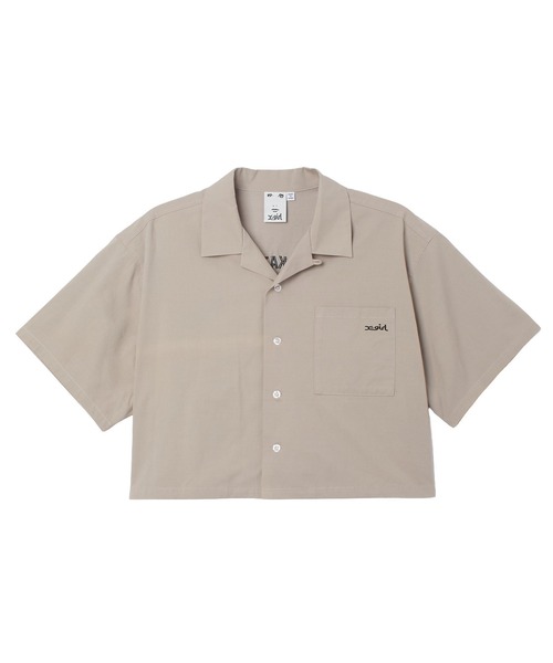X-girl（エックスガール）の「ARCH LOGO AND FACE OPEN COLLAR CROPPED SHIRT（シャツ/ブラウス・レディース・ブラック/ベージュ/ピンク・S/M）」の14枚目の写真