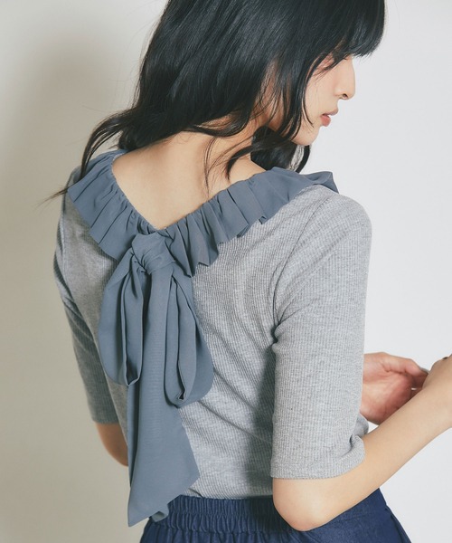 &. NOSTALGIA(アンドドットノスタルジア)の「前後2WAYバックリボンカットソー(Tシャツ/カットソー・レディース・グレー/ブラック・M)」の3枚目の写真