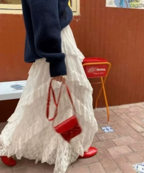 Vipoa（ヴィポア）の「frill race layered long skirt（スカート・レディース・ホワイト・FREE）」の7枚目の写真