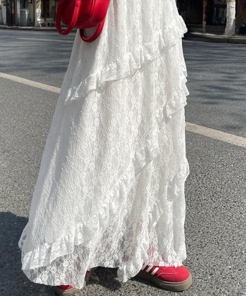 Vipoa（ヴィポア）の「frill race layered long skirt（スカート・レディース・ホワイト・FREE）」の3枚目の写真
