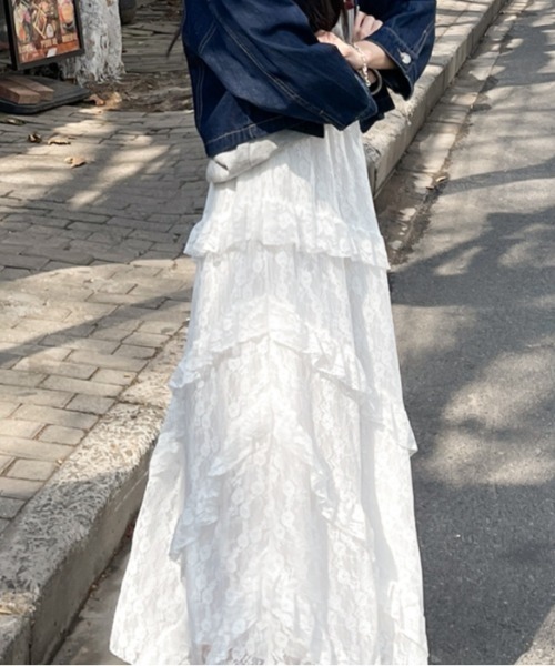 Vipoa（ヴィポア）の「frill race layered long skirt（スカート・レディース・ホワイト・FREE）」の4枚目の写真
