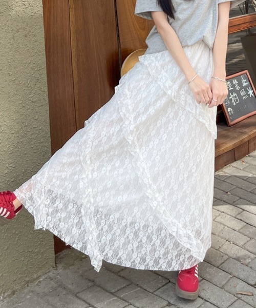 Vipoa（ヴィポア）の「frill race layered long skirt（スカート・レディース・ホワイト・FREE）」の6枚目の写真