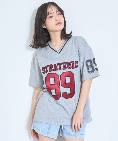 LOVETOXIC(ラブトキシック)の「【新色入荷♪】【LTXC/綿100%】ナンバーアップリケ半袖T(Tシャツ/カットソー・キッズ・トップグレー/ネイビー/オフホワイト/レッド/グリーン・L:160cm/S:140cm/M:150cm/130cm/S/M/L/SS/LL(170cm))」の6枚目の写真