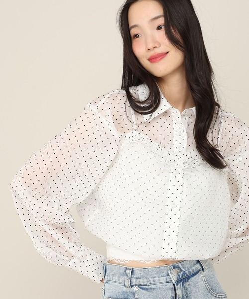 Heather(ヘザー)の「マルチWAYドッキングシャツ 666502(シャツ/ブラウス・レディース・ブルー系その他/ベージュ系その他/ピンク系その他/ホワイト系その他/ドット・FREE)」の5枚目の写真
