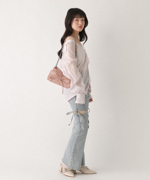Heather(ヘザー)の「マルチWAYドッキングシャツ 666502(シャツ/ブラウス・レディース・ブルー系その他/ベージュ系その他/ピンク系その他/ホワイト系その他/ドット・FREE)」の6枚目の写真