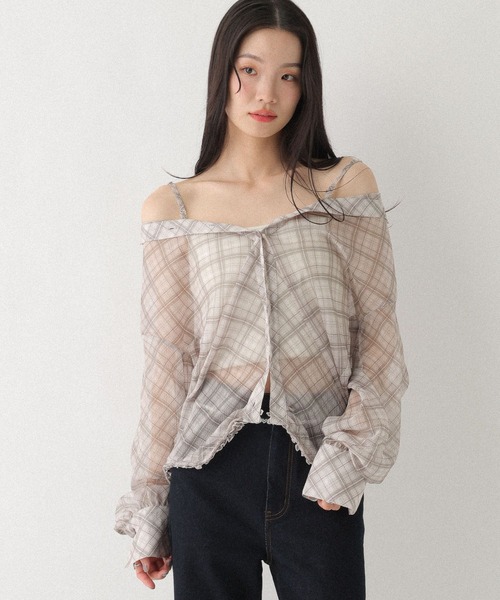 Heather(ヘザー)の「マルチWAYドッキングシャツ 666502(シャツ/ブラウス・レディース・ブルー系その他/ベージュ系その他/ピンク系その他/ホワイト系その他/ドット・FREE)」の11枚目の写真