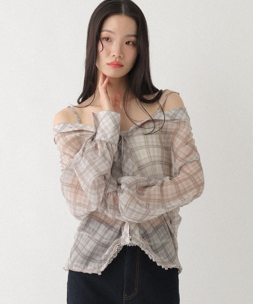 Heather(ヘザー)の「マルチWAYドッキングシャツ 666502(シャツ/ブラウス・レディース・ブルー系その他/ベージュ系その他/ピンク系その他/ホワイト系その他/ドット・FREE)」の12枚目の写真