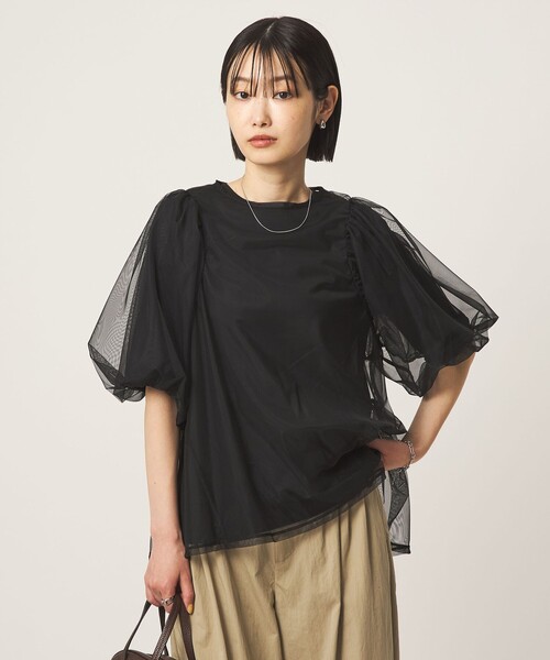 green label relaxing(グリーンレーベルリラクシング)の「チュール 2WAY プルオーバー(Tシャツ/カットソー・レディース・ベージュ/ブラック/オフホワイト・FREE)」の3枚目の写真