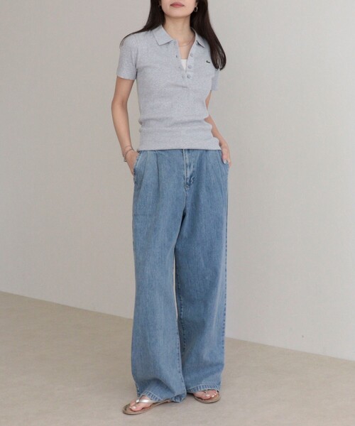 fredy emue（フレディエミュ）の「【LACOSTE/ラコステ】ワンポイントリブポロシャツ（ポロシャツ・レディース・オフホワイト/ブラック/ライトグレー・38）」の4枚目の写真
