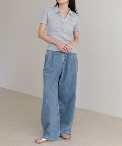 fredy emue（フレディエミュ）の「【LACOSTE/ラコステ】ワンポイントリブポロシャツ（ポロシャツ・レディース・オフホワイト/ブラック/ライトグレー・38）」の7枚目の写真