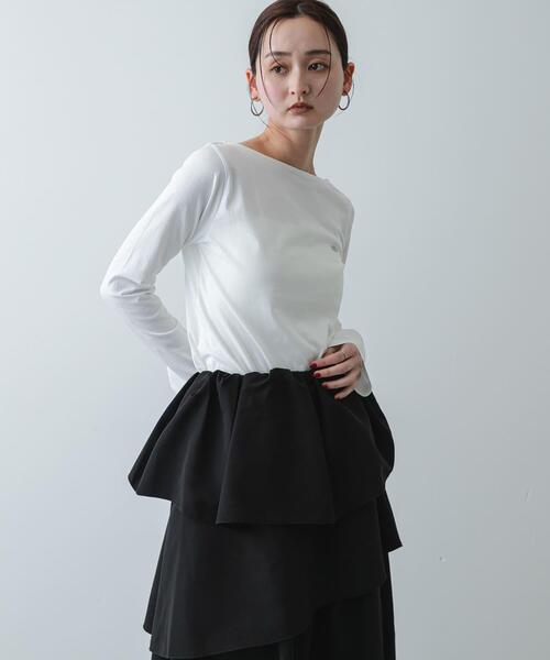 SENSE OF PLACE by URBAN RESEARCH（センスオブプレイスバイアーバンリサーチ）の「ストレートボートネックシアーTシャツ（Tシャツ/カットソー・レディース・オフホワイト/ブラック/ライトブルー・ONE）」の2枚目の写真