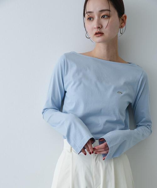 SENSE OF PLACE by URBAN RESEARCH（センスオブプレイスバイアーバンリサーチ）の「ストレートボートネックシアーTシャツ（Tシャツ/カットソー・レディース・オフホワイト/ブラック/ライトブルー・ONE）」の3枚目の写真