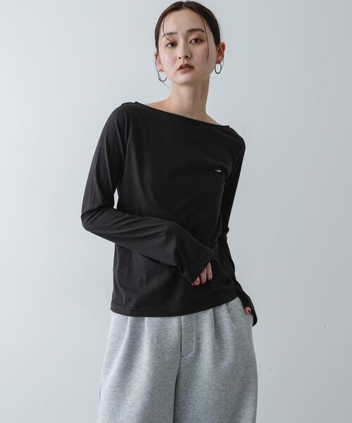 SENSE OF PLACE by URBAN RESEARCH（センスオブプレイスバイアーバンリサーチ）の「ストレートボートネックシアーTシャツ（Tシャツ/カットソー・レディース・オフホワイト/ブラック/ライトブルー・ONE）」の12枚目の写真