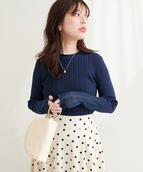 natural couture(ナチュラルクチュール)の「リネンタッチランダムリブプルオーバー(ニット/セーター・レディース・ネイビー/ピンク/イエロー・FREE)」の2枚目の写真