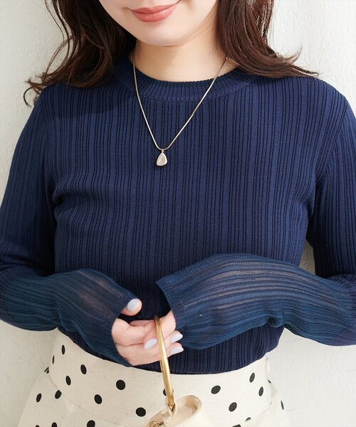 natural couture(ナチュラルクチュール)の「リネンタッチランダムリブプルオーバー(ニット/セーター・レディース・ネイビー/ピンク/イエロー・FREE)」の4枚目の写真